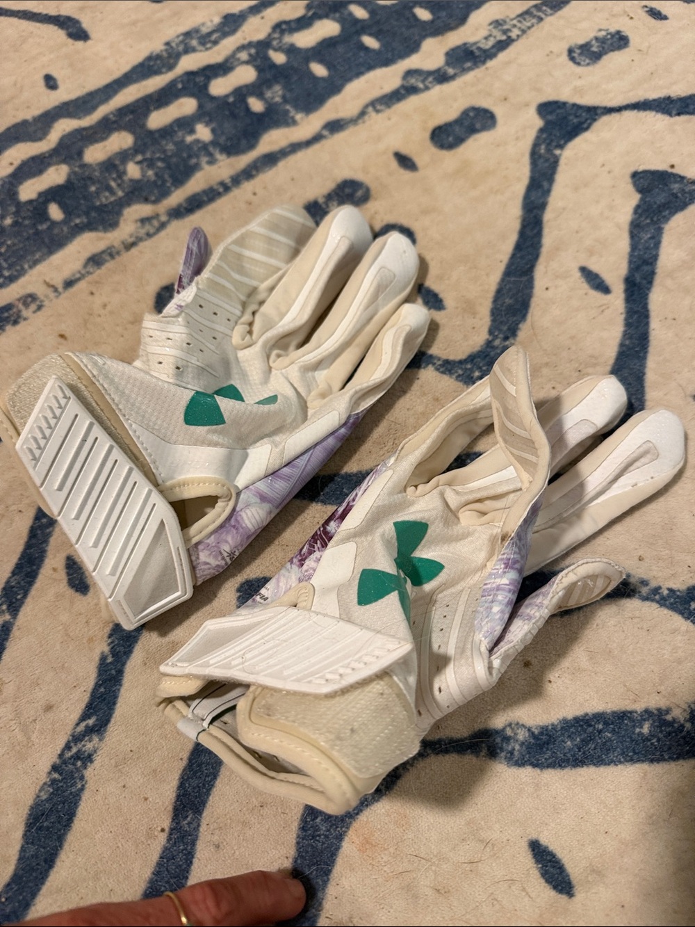 Under Armour White Batting Gloves with Teal Logo and Lavender Accents